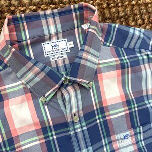 Southern Tide Shirt Mens Extra Large Blue Plaid Performance Nylon Stretch 2XL